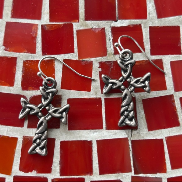 Sterling Silver Celtic Cross Earrings - Picture 4 of 10